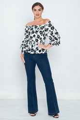 Long Sleeves Off Shoulder Neckline Printed Shirt